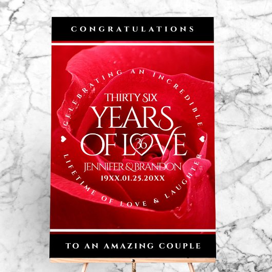 Elegant 36th Roos Wedding Jubileum Celebration Acryl Bord