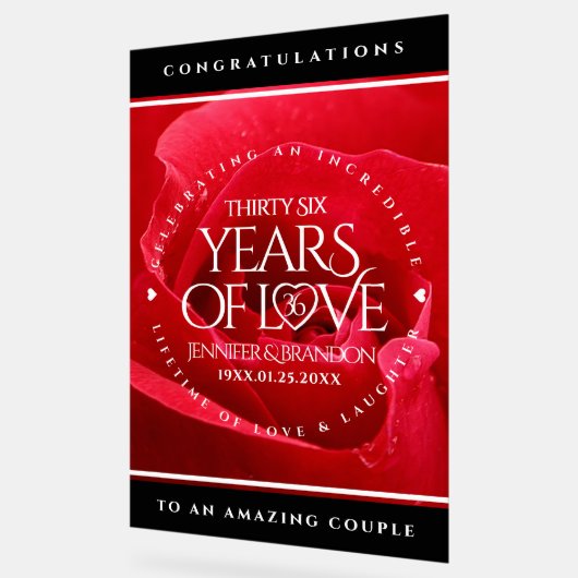 Elegant 36th Roos Wedding Jubileum Celebration Acryl Bord (Hoek)