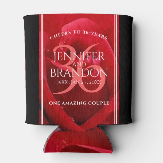 Elegant 36th Roos Wedding Jubileum Celebration Blikjeskoeler (Achterkant)