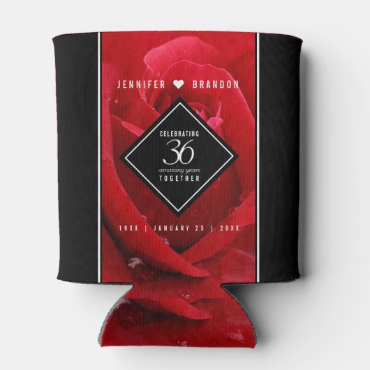 Elegant 36th Roos Wedding Jubileum Celebration Blikjeskoeler (Achterkant)