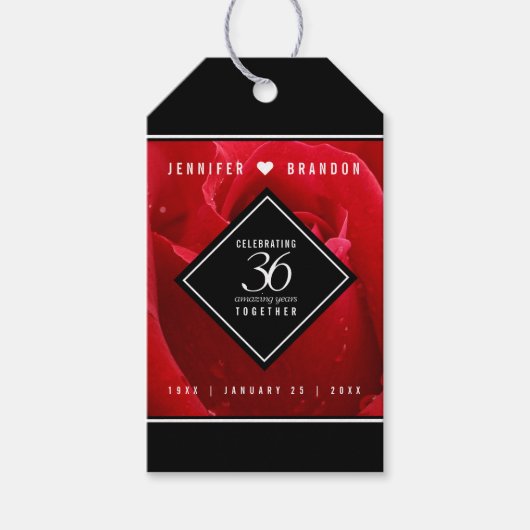 Elegant 36th Roos Wedding Jubileum Celebration Cadeaulabel (Voorkant)