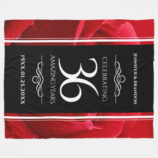 Elegant 36th Roos Wedding Jubileum Celebration Fleece Deken (Voorkant (Horizontaal))