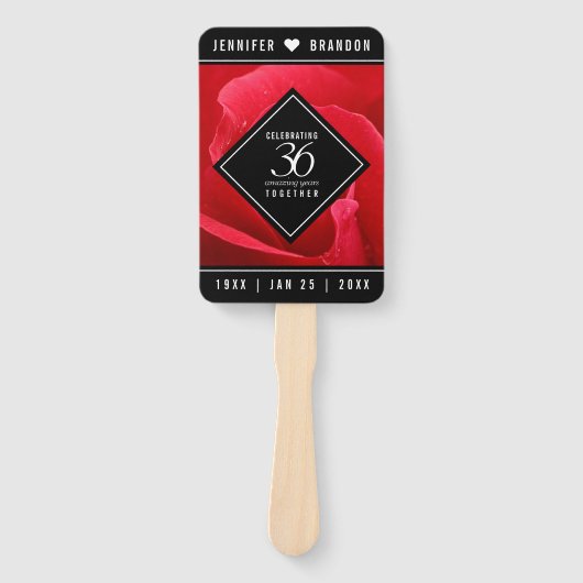 Elegant 36th Roos Wedding Jubileum Celebration Handwaaier (Voorkant)