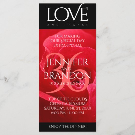 Elegant 36th Roos Wedding Jubileum Celebration Menu (Achterkant)