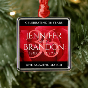 Elegant 36th Roos Wedding Jubileum Celebration Metalen Ornament