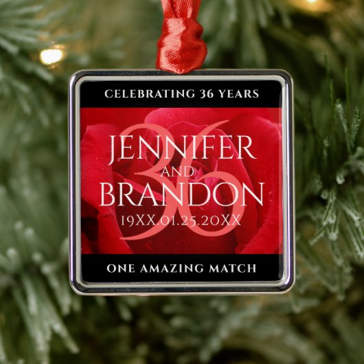 Elegant 36th Roos Wedding Jubileum Celebration Metalen Ornament (Boom)