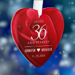 Elegant 36th Roos Wedding Jubileum Celebration Ornament<br><div class="desc">Celebrate the 36th rose wedding verjaarary with this stylish ornament! Elegant white lettering on a romantic red roze background add a memablech toch for this special gelegenheid and buitengewone milestone. Personalize met koppels namen en wedding date. Reverse shows identical design. Use is er, of we gaan terug met de foto....</div>