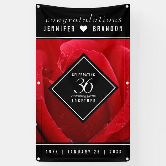 Elegant 36th Roos Wedding Jubileum Celebration Spandoek (Verticaal)