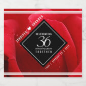 Elegant 36th Roos Wedding Jubileum Celebration Sparkling Wijnetiket (Enkel label)