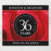 Elegant 36th Roos Wedding Jubileum Celebration Sparkling Wijnetiket (Enkel label)