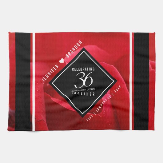 Elegant 36th Roos Wedding Jubileum Celebration Theedoek (Horizontaal)