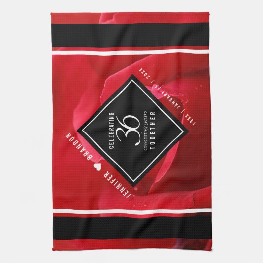 Elegant 36th Roos Wedding Jubileum Celebration Theedoek (Verticaal)
