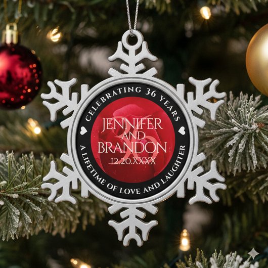 Elegant 36th Roos Wedding Jubileum Celebration Tin Sneeuwvlok Ornament