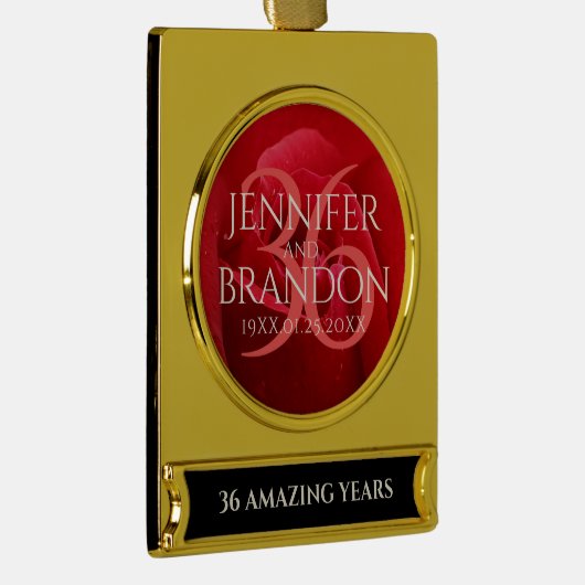 Elegant 36th Roos Wedding Jubileum Celebration Verguld Banner Ornament (Rechts)