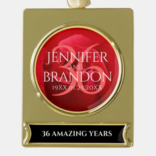 Elegant 36th Roos Wedding Jubileum Celebration Verguld Banner Ornament (Voorkant)