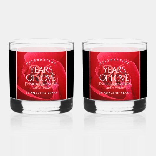 Elegant 36th Roos Wedding Jubileum Celebration Whisky Glas (Voorkant)