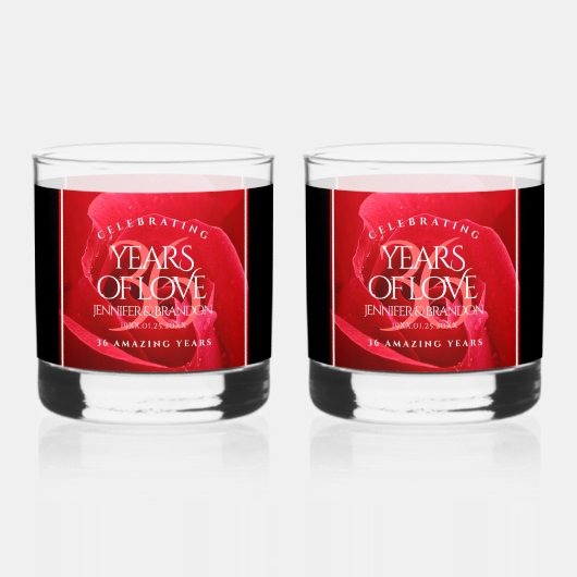 Elegant 36th Roos Wedding Jubileum Celebration Whisky Glas (Achterkant)