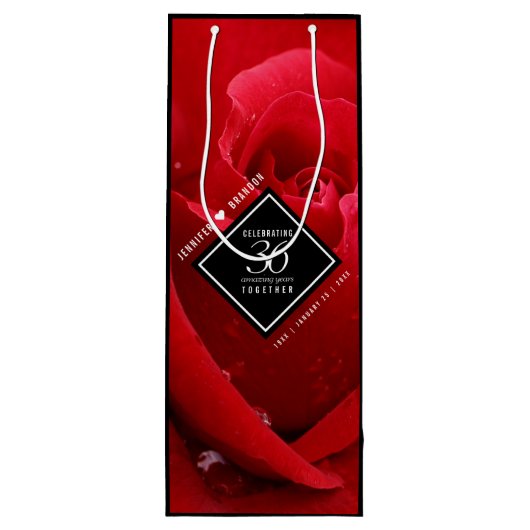 Elegant 36th Roos Wedding Jubileum Celebration Wijn Cadeautas (Achterkant)