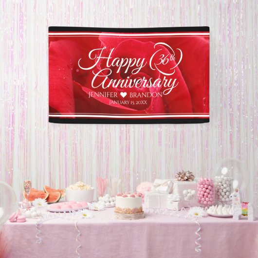 Elegant 36th Roos Wedding Jubileum Spandoek (Feest)