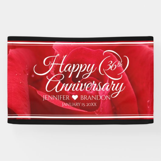 Elegant 36th Roos Wedding Jubileum Spandoek (Horizontaal)