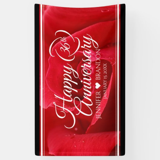 Elegant 36th Roos Wedding Jubileum Spandoek (Verticaal)