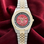 Elegant 36th Rose Wedding Anniversary Celebration Horloge<br><div class="desc">Celebrate the 36th rose wedding anniversary with this commemorative watch! Elegant lettering on a romantic red rose background add a memorable touch for this special occasion and extraordinary milestone. Customize with couple's names,  dates of marriage,  and congratulatory messages.

Design © W.H. Sim. See more at zazzle.com/expressionsoccasions</div>