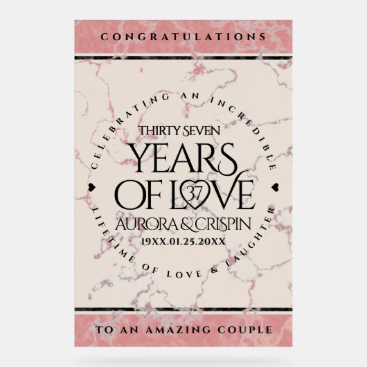 Elegant 37th Alabaster Wedding Jubileum Acryl Bord (Voorkant)