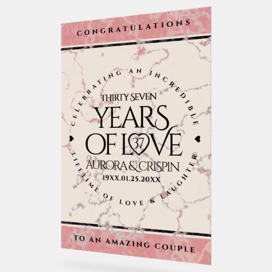 Elegant 37th Alabaster Wedding Jubileum Acryl Bord (Hoek)