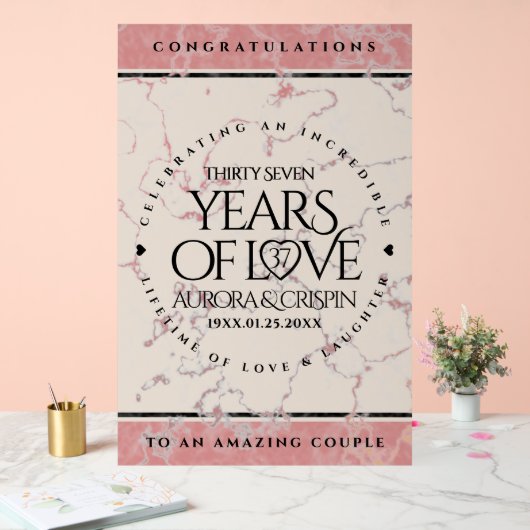 Elegant 37th Alabaster Wedding Jubileum Acryl Bord (Huwelijk)