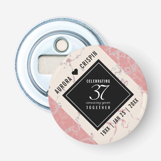 Elegant 37th Alabaster Wedding Jubileum Button Flesopener (Voorkant)