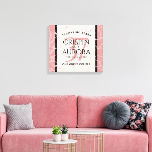 Elegant 37th Alabaster Wedding Jubileum Canvas Afdruk (Insitu (Woonkamer))