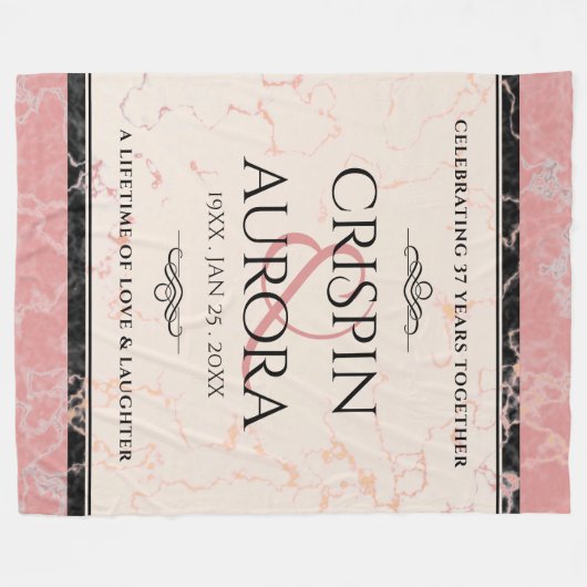 Elegant 37th Alabaster Wedding Jubileum Fleece Deken (Voorkant (Horizontaal))