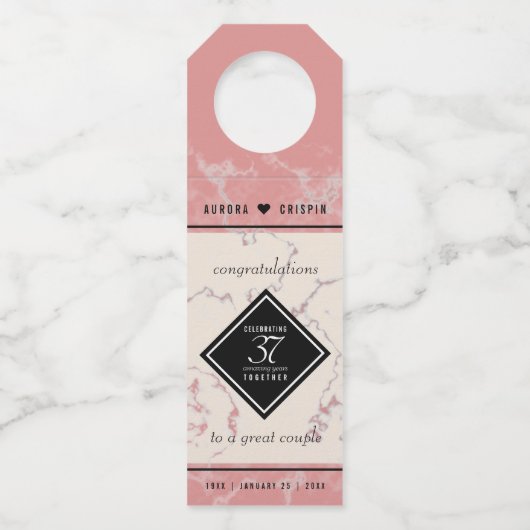 Elegant 37th Alabaster Wedding Jubileum Flessenhanger (Voorkant)