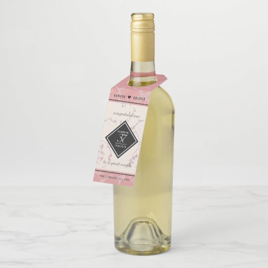 Elegant 37th Alabaster Wedding Jubileum Flessenhanger (Schuin)