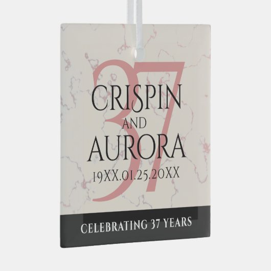 Elegant 37th Alabaster Wedding Jubileum Glas Ornament (Voorkant Rechts)