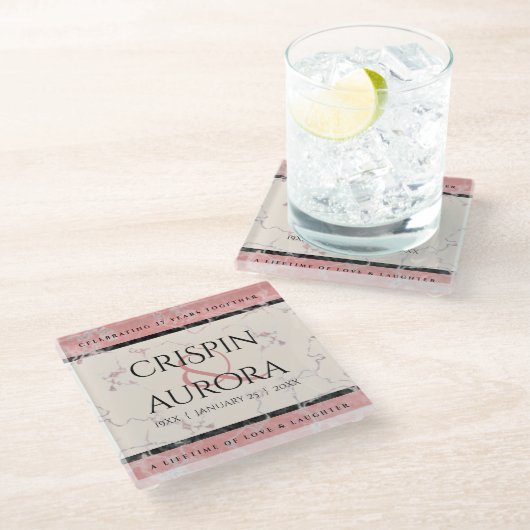 Elegant 37th Alabaster Wedding Jubileum Glazen Onderzetter (Schuin)