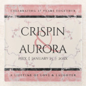 Elegant 37th Alabaster Wedding Jubileum Glazen Onderzetter (Voorkant)