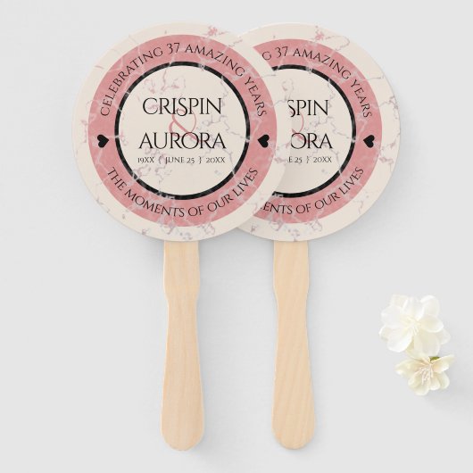 Elegant 37th Alabaster Wedding Jubileum Handwaaier (Voorkant en achterkant)