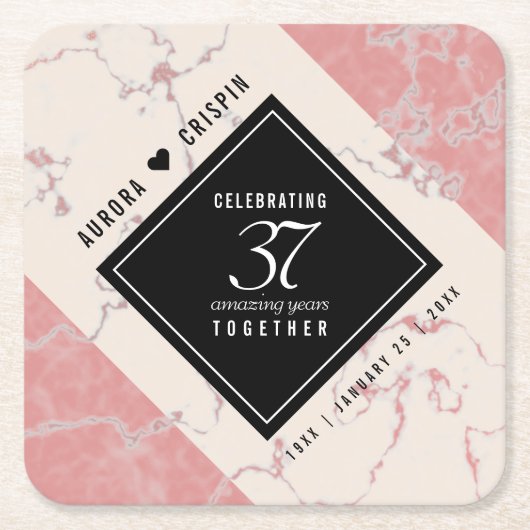 Elegant 37th Alabaster Wedding Jubileum Kartonnen Onderzetters (Voorkant)