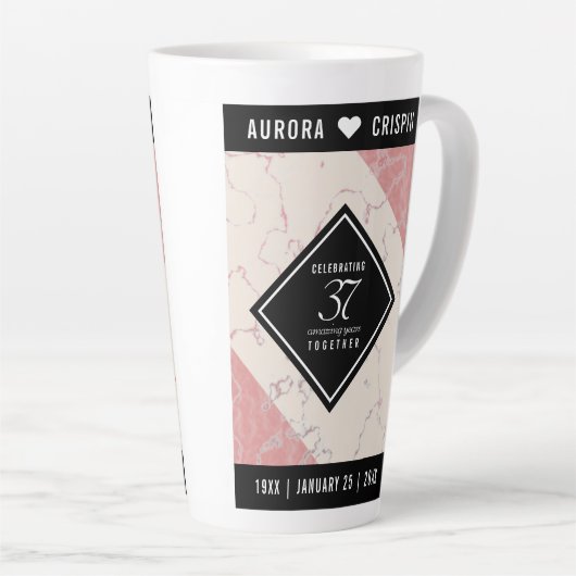 Elegant 37th Alabaster Wedding Jubileum Latte Mok (Rechterhoek)