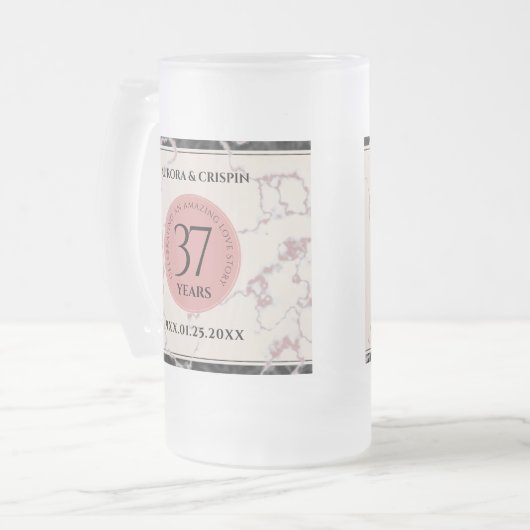 Elegant 37th Alabaster Wedding Jubileum Matglas Bierpul (Voorkant links)