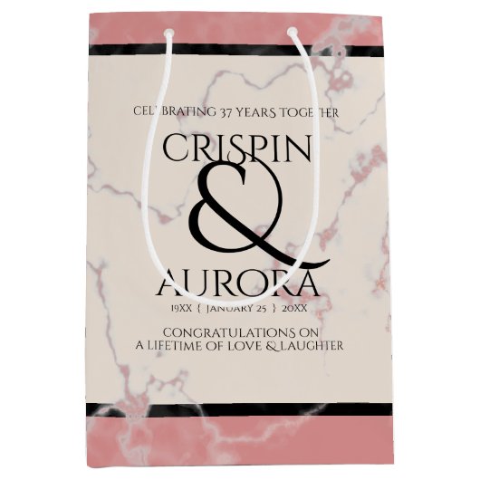 Elegant 37th Alabaster Wedding Jubileum Medium Cadeauzakje (Voorkant)