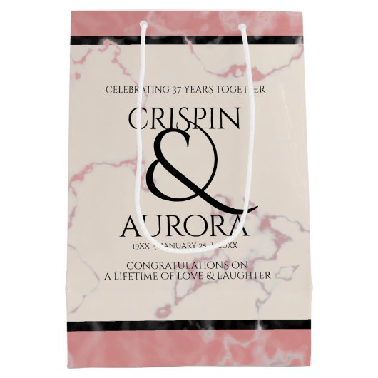 Elegant 37th Alabaster Wedding Jubileum Medium Cadeauzakje (Achterkant)