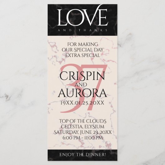 Elegant 37th Alabaster Wedding Jubileum Menu (Achterkant)