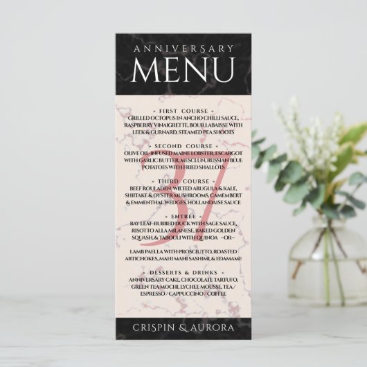 Elegant 37th Alabaster Wedding Jubileum Menu (Staand voorkant)