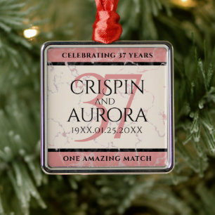 Elegant 37th Alabaster Wedding Jubileum Metalen Ornament