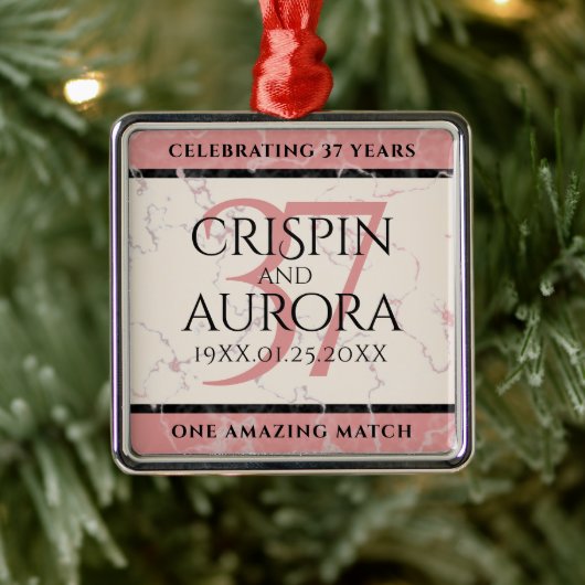 Elegant 37th Alabaster Wedding Jubileum Metalen Ornament (Boom)