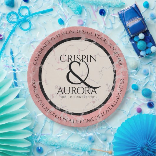 Elegant 37th Alabaster Wedding Jubileum Papieren Bordje (Feest)