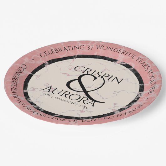 Elegant 37th Alabaster Wedding Jubileum Papieren Bordje (Gekanteld)