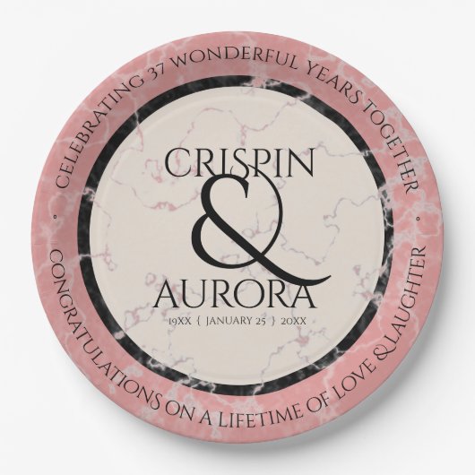 Elegant 37th Alabaster Wedding Jubileum Papieren Bordje (Voorkant)